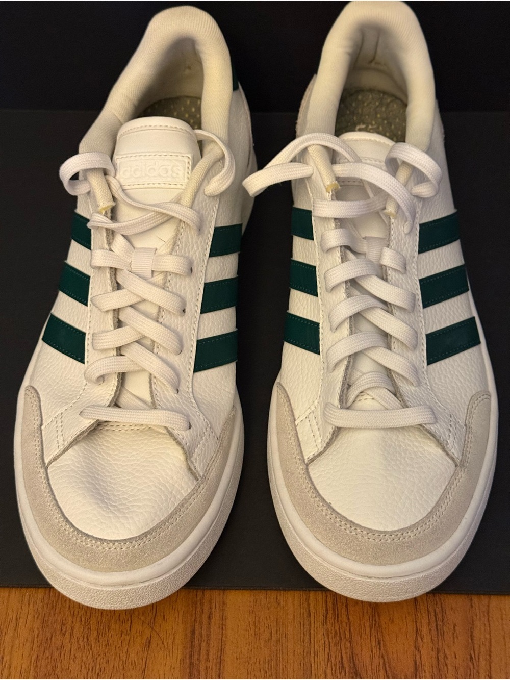 adidas Men’s White Sneakers with Dark Green Stripes